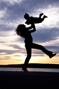 dancing mom with child